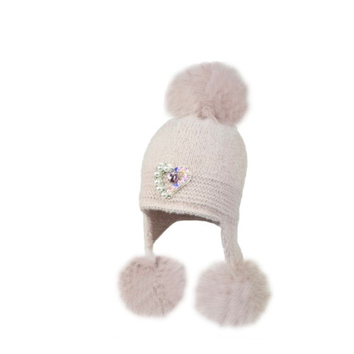 Blush Pink Knitted Girls Hat With Pom Poms Coolkidsintown