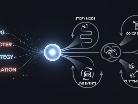 Illustration of how traditional gaming genres break down as modern games evolve into hybrid experiences with multiple player loops and modes.