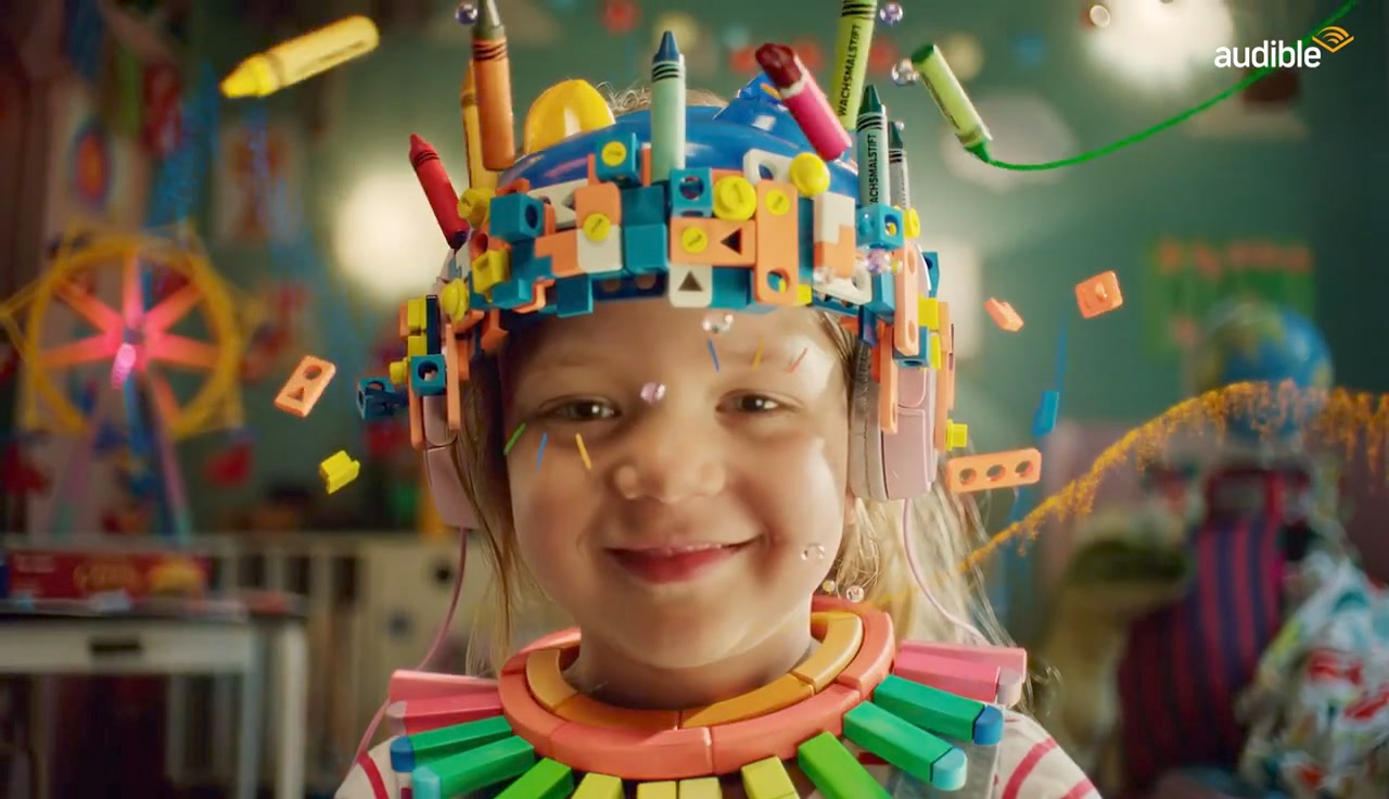 Audible campaign visual with a digitally enhanced character