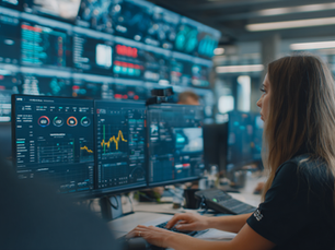 A realistic visualization of AI-driven e-commerce operations showing how retailers monitor sales, inventory, and demand analytics in real time.