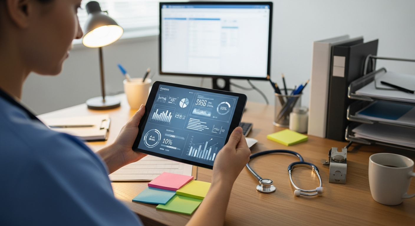Clinician using digital health tools to explain care and product information