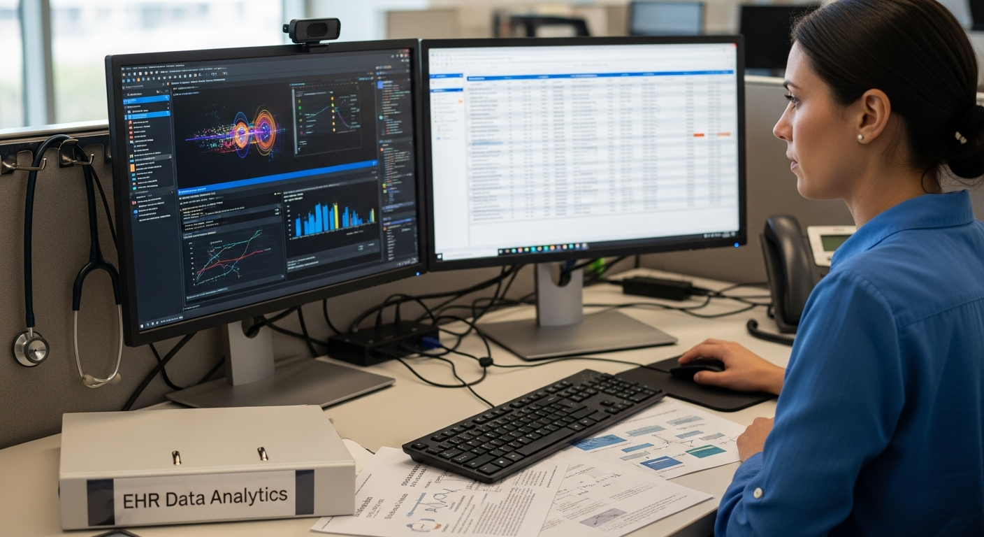 A hospital IT specialist is developing predictive models using real clinical data inside a healthcare analytics office.
