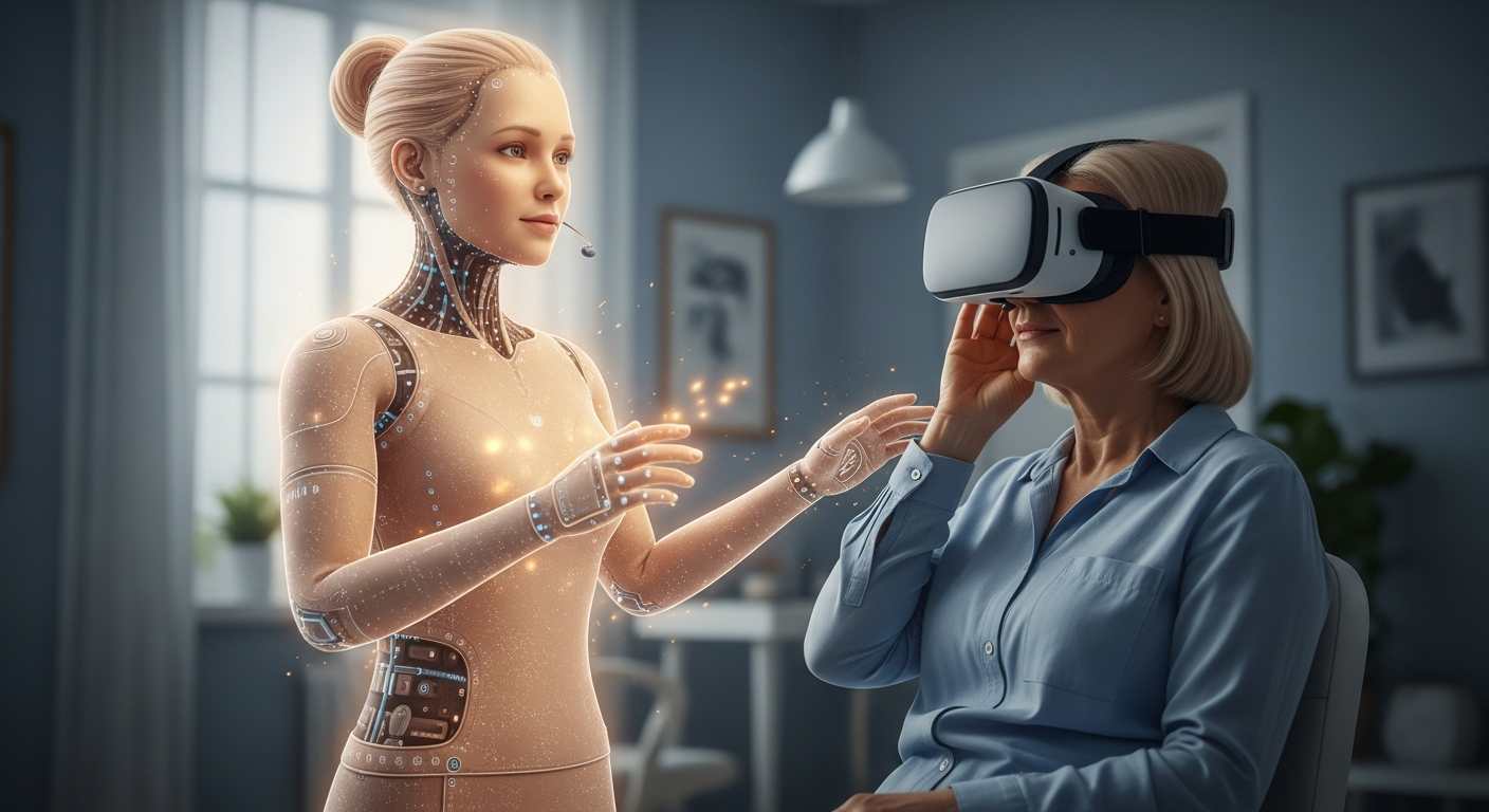 A realistic AI virtual health assistant interacting with a patient, showing how AI avatars support personalized care.