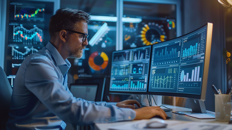 A practical depiction of AI demand forecasting in retail, showing how data analysts use real-time sales and regional signals to predict shortages.