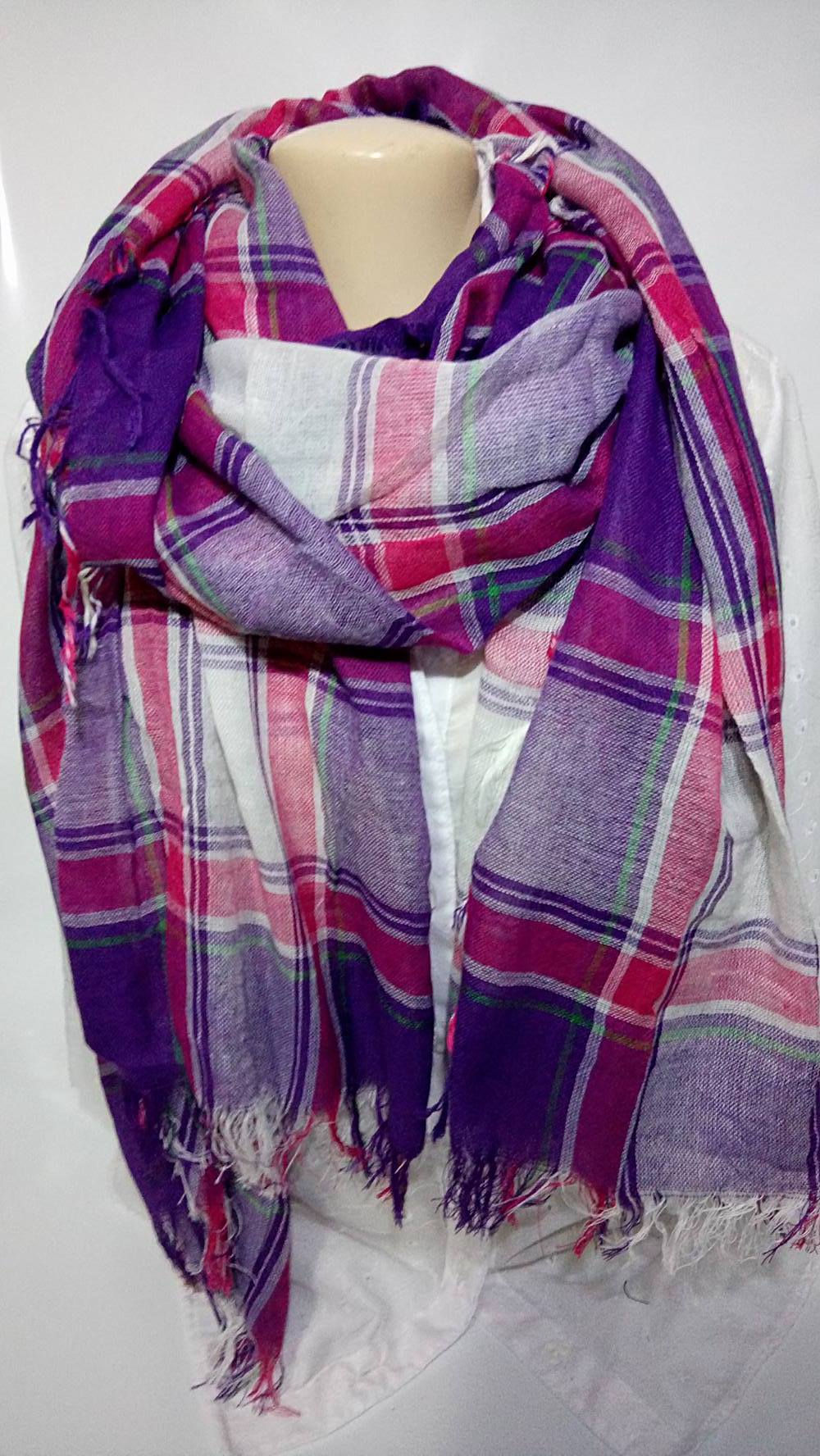 Echarpe xadrez grande (larga) roxo e pink