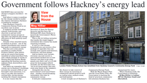 Meg's Hackney Gazette Column: Government follows Hackney's energy lead