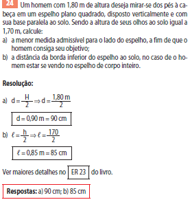 Um homem com 1,80 m de altura deseja mirar-se dos pés à cabeça em um espelho plano quadrado, disposto verticalmente e com sua base paralela ao solo. Sendo a altura de seus olhos ao solo igual a1,70 m