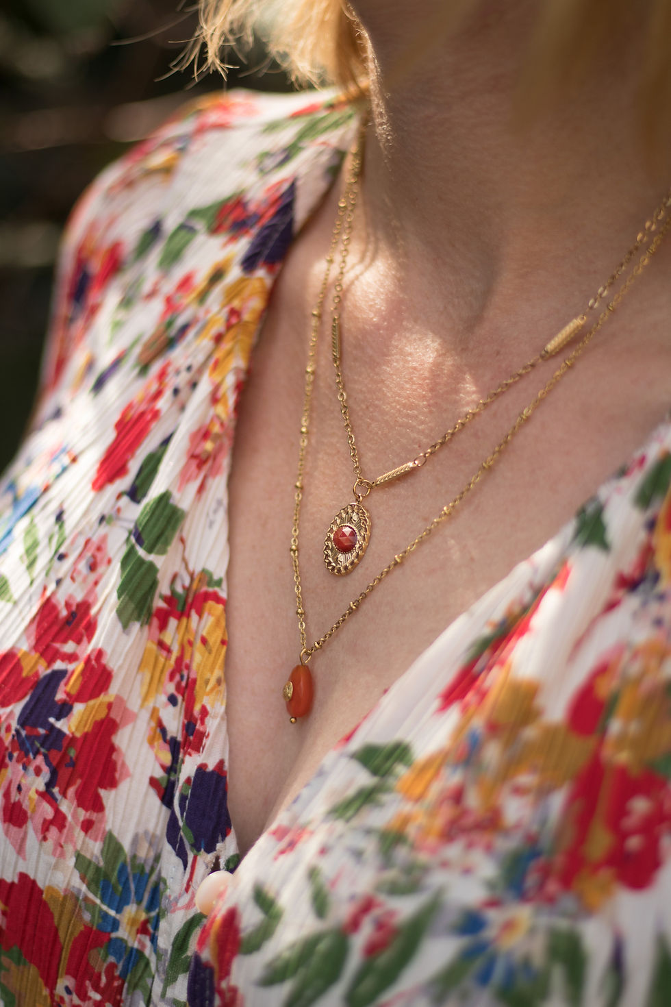 Miniature : Collier Sybille - Collier acier inoxydable cornaline