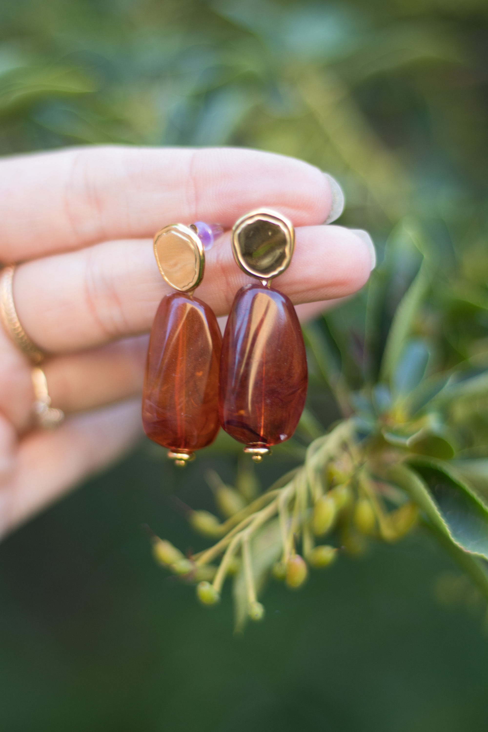 BO Louisette - boucles d'oreilles acier et résine marron