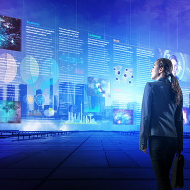 Image of a business professional interacting with futuristic AV technology