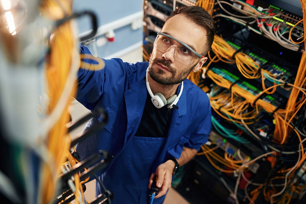 Image of an expert technician managing structured cabling installation
