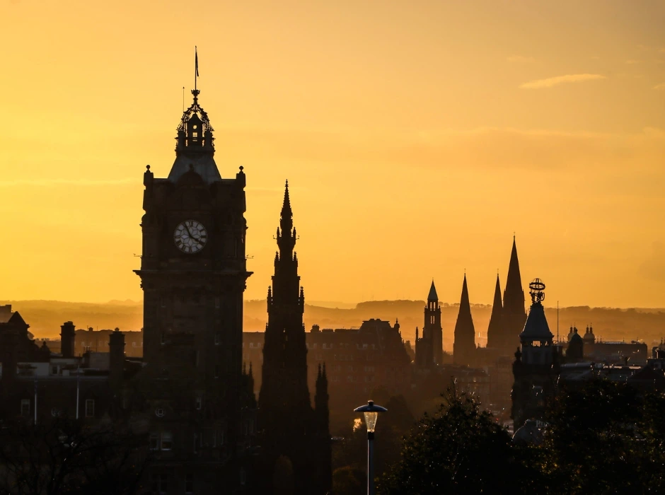 sunset calton hill edinburgh in scotland