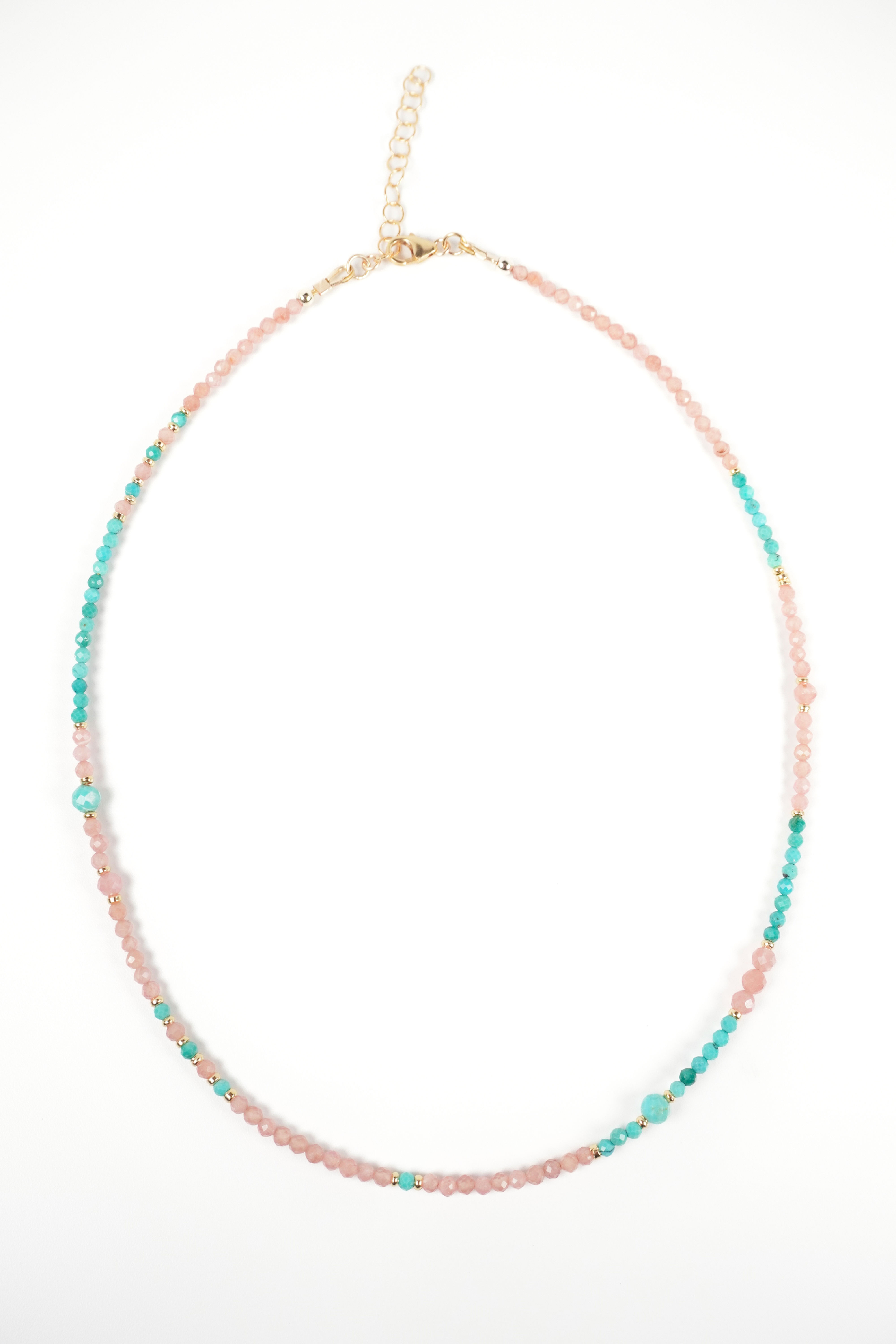 Turquoise & Rhodochrosite Asymmetric Necklace by TaliaJonelle Jewelry