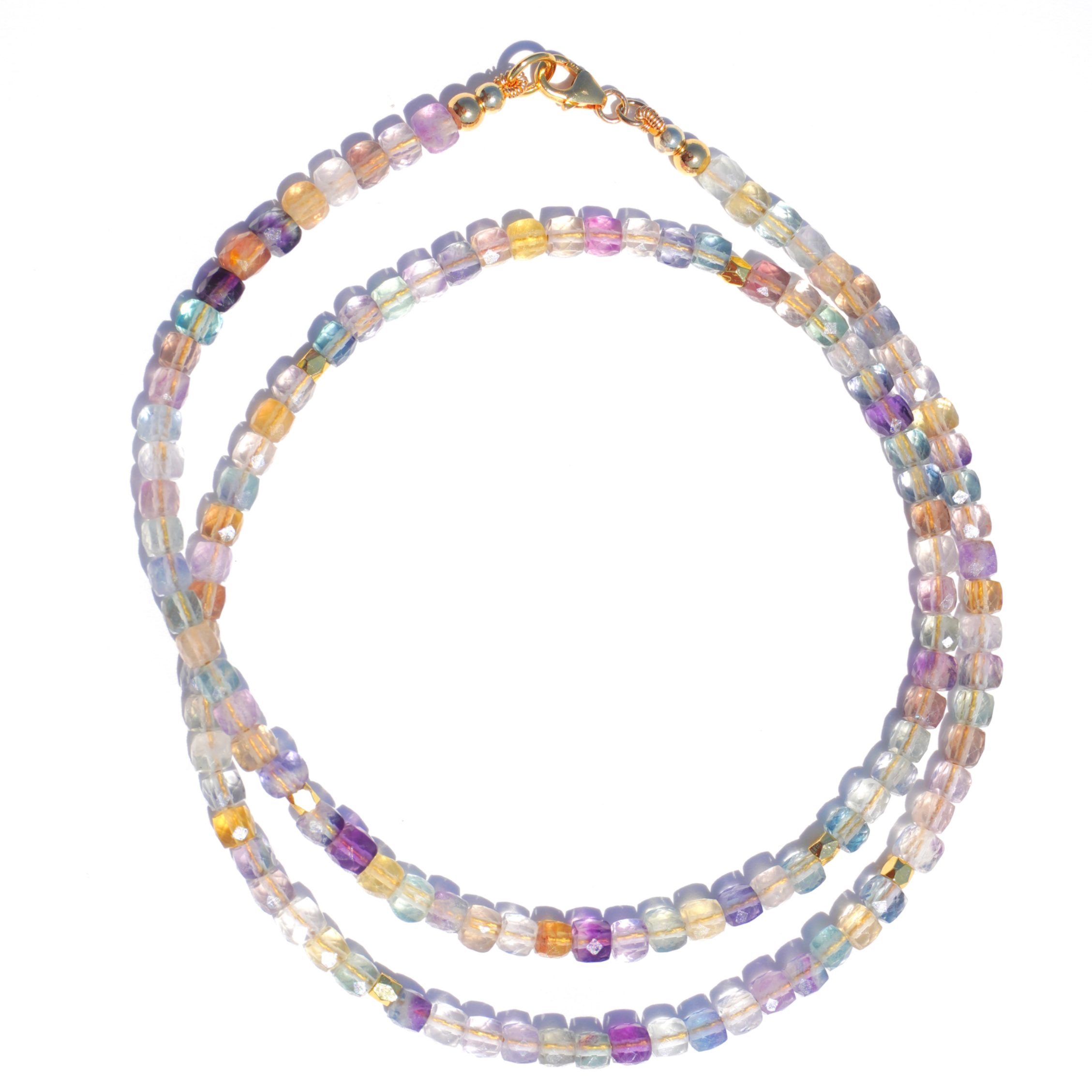Rainbow Fluorite Cube Necklace 20" by TaliaJonelle Jewelry