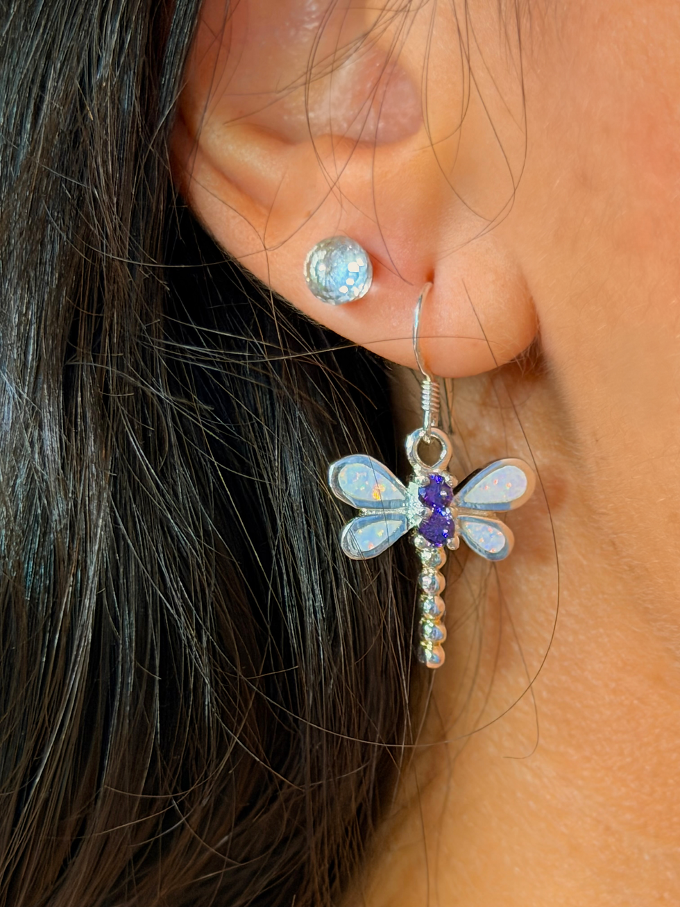 Opal & Amethyst Dragonfly Earrings - 925 Sterling Silver - product image 2 by TaliaJonelle Jewelry