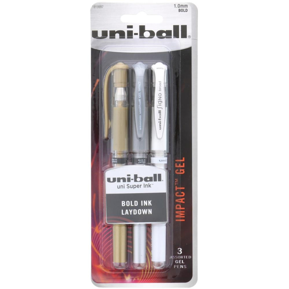 Gold, Silver, White Uni-Ball Gel Impact Pen 3/Pkg