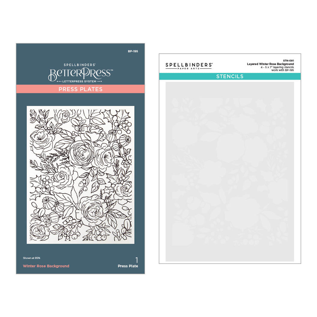 Winter Rose Background BetterPress and Stencil Bundle