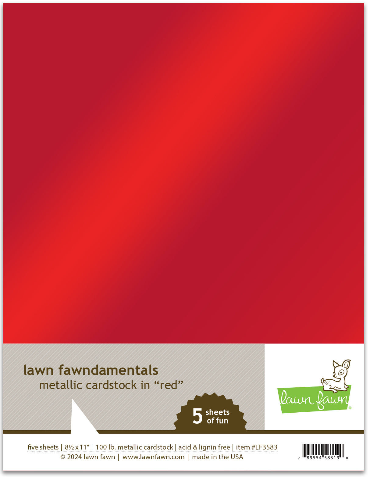 Red Metallic Cardstock 5pc - Lawn Fawn