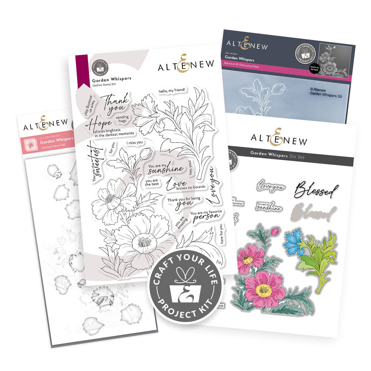 Garden Whispers Clear Stamp, Stencils, Die & Embossing Folder Bundle