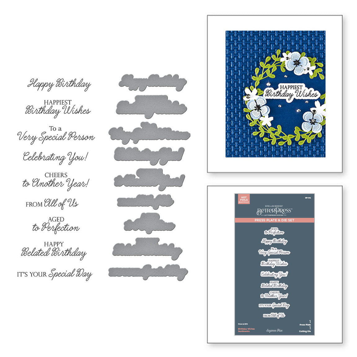 Birthday Wishes Sentiments BetterPress Plate & Die Set