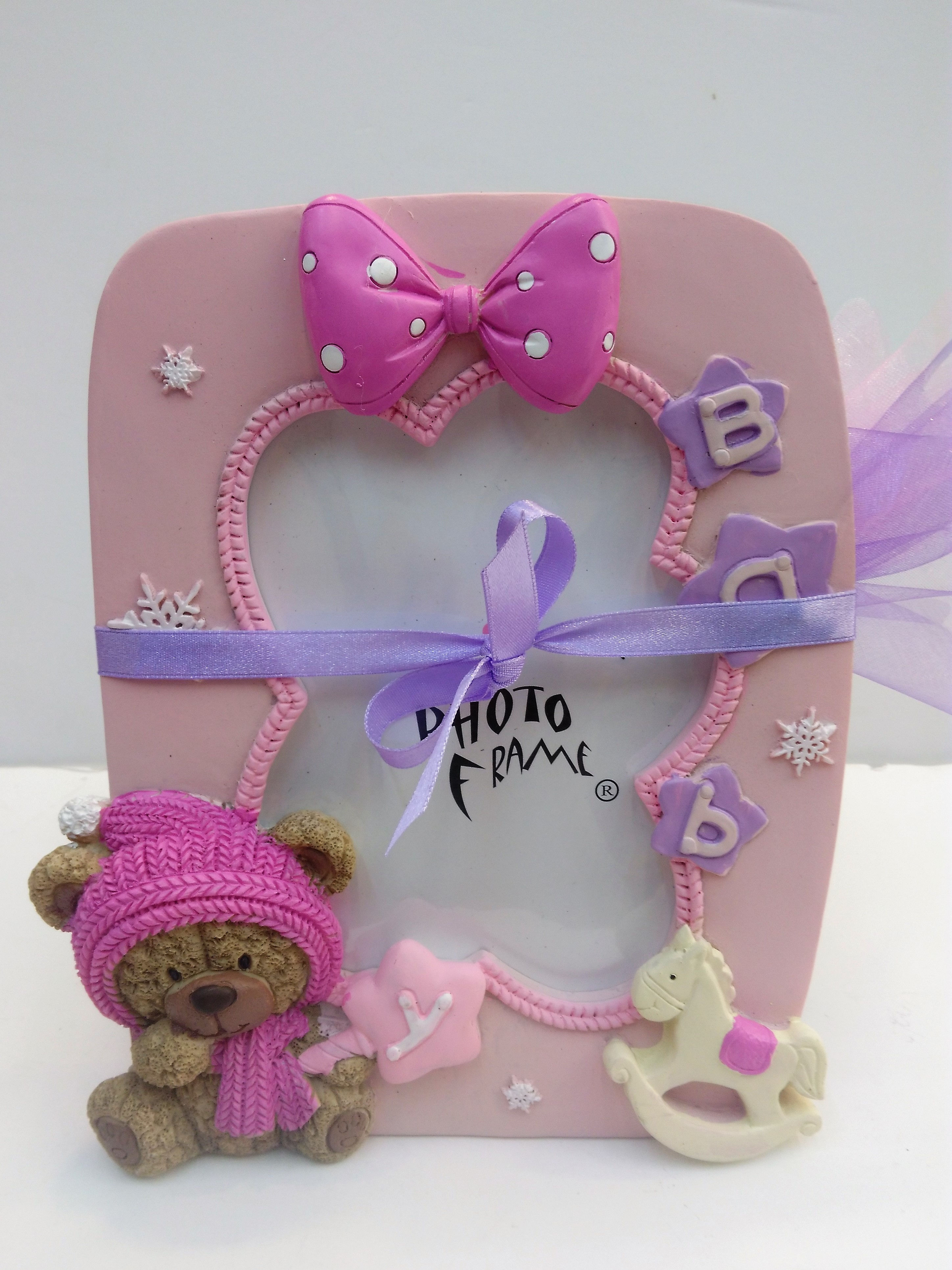 Cadre ourson bonnet rose