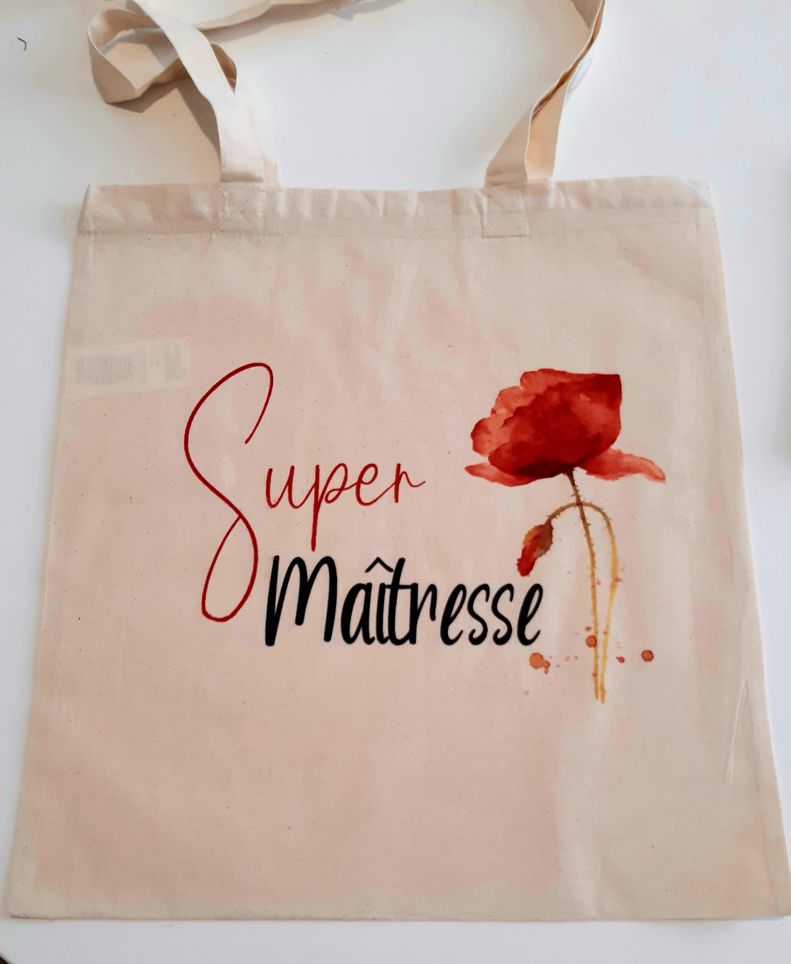 Tote bag  coquelicot "Super Maîtresse"