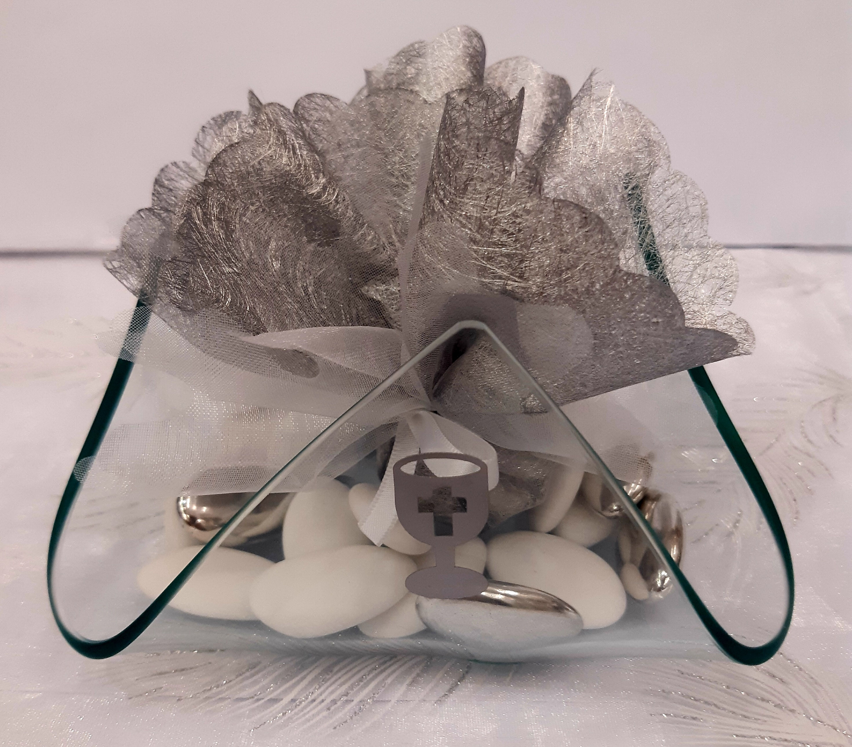 Grand pochon en verre calice argent