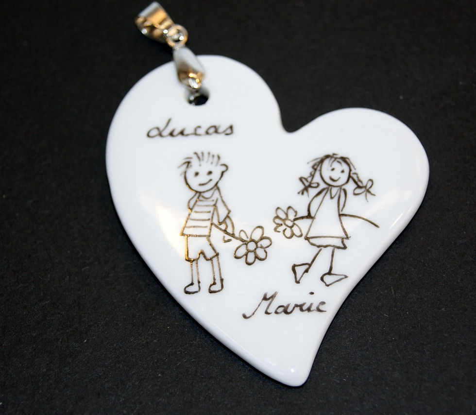 Miniature : Collier coeur en porcelaine peint à la main