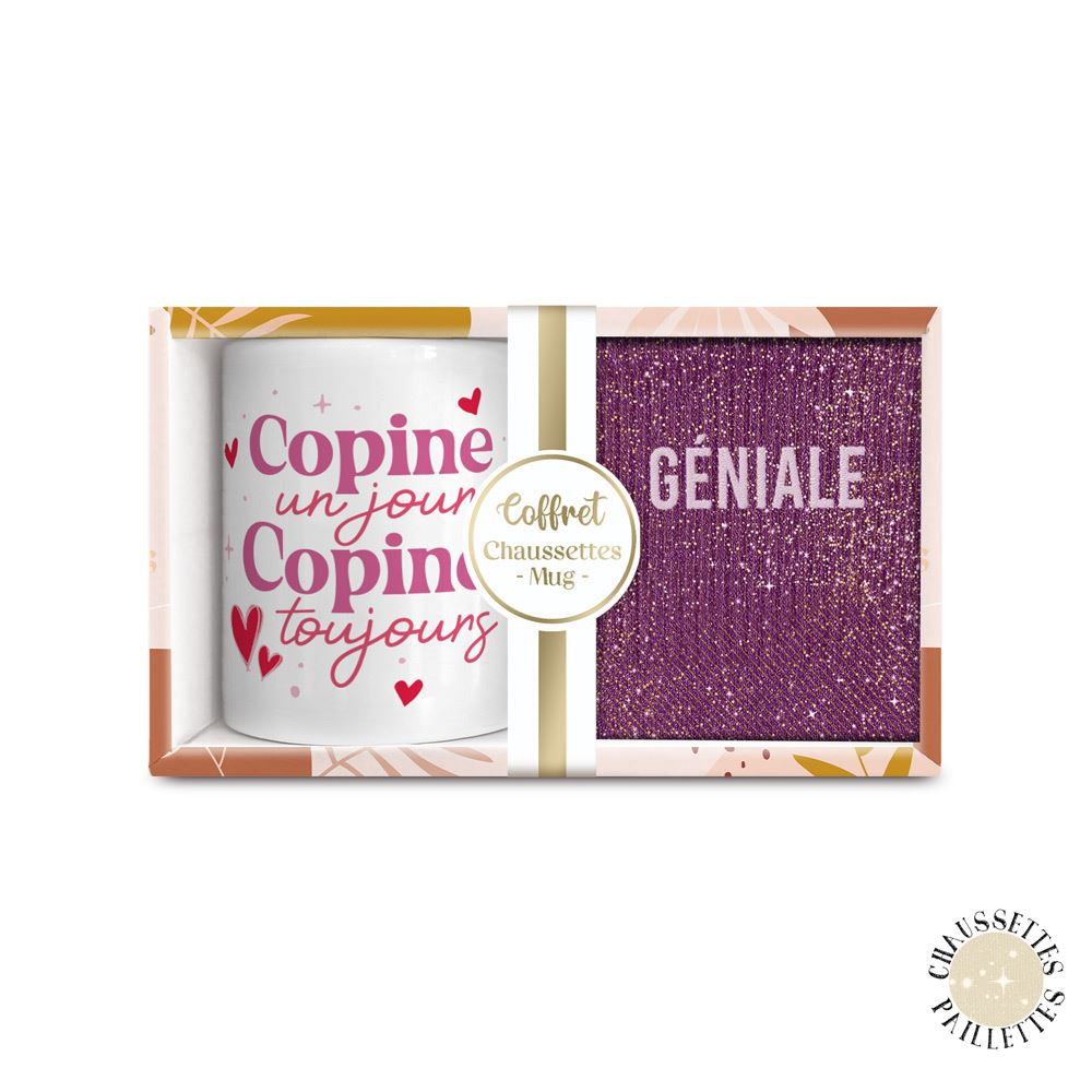 Coffret Mug+ Chaussettes paillettes COPINE géniale