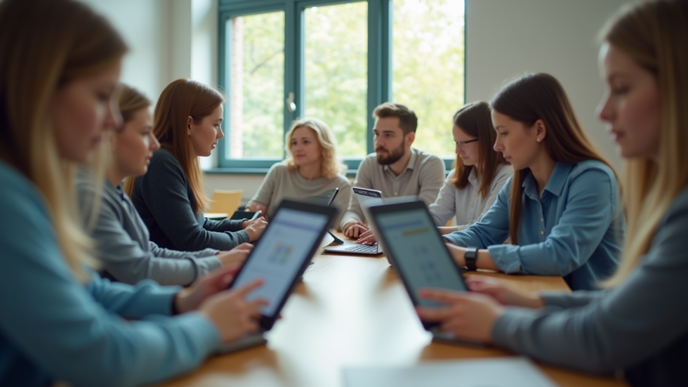 Eye-level view of a classroom with students using tablets for personalized learning