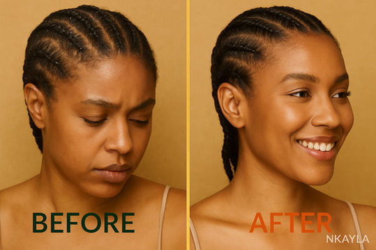 Before and After Picture of NKAYLA Hair products