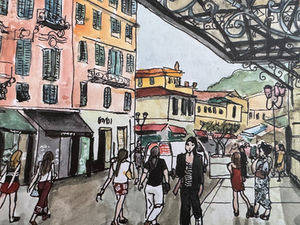 A lively street scene in Nice, France. The collection focuses mainly on outdoor spaces in Nice.