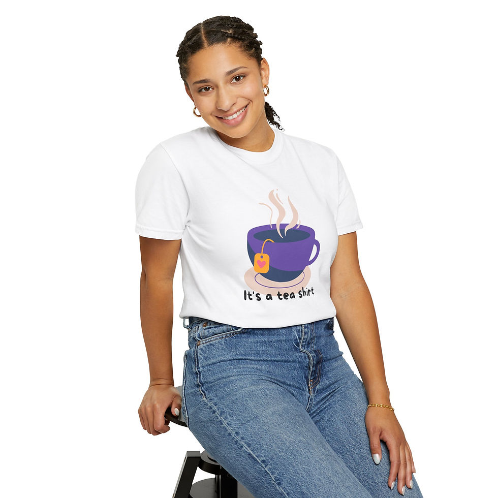 Thumbnail: a t-shirt with a tea cup and text that reads "it's a tea shirt"