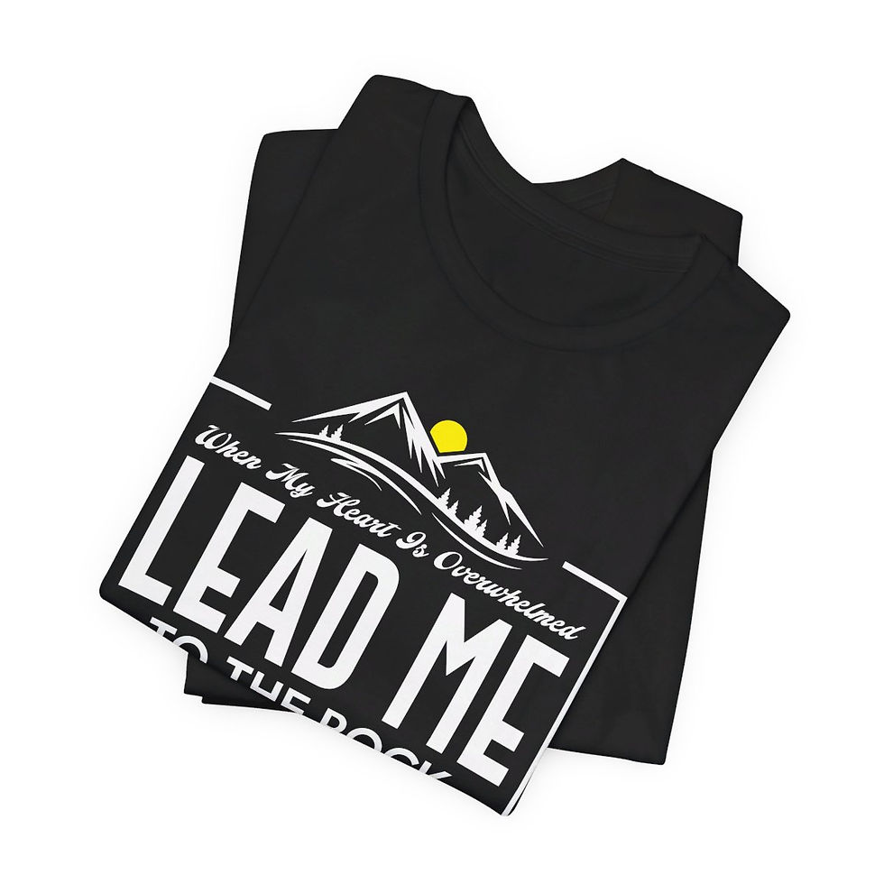 a t-shirt with a mountain and Christian text that reads "Lead me to the Rock"