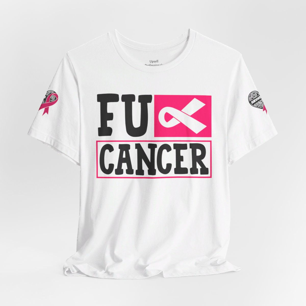 A t-shirt with text on the front that reads "F U Cancer"