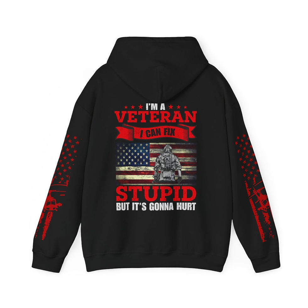 Thumbnail: black hoodie with the American Flag veteran's themed