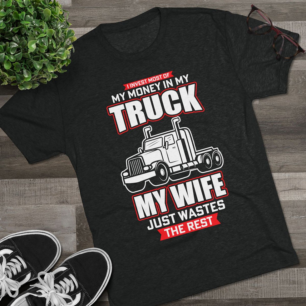 a tri-blend t-shirt with a truck on the front with bold text