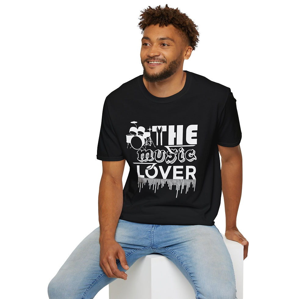 a gildan softstyle t-shirt with the text written on the front "the music lover"