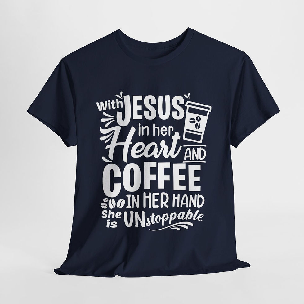 A shirt with the phrase "Coffee" printed in bold letters on the front.