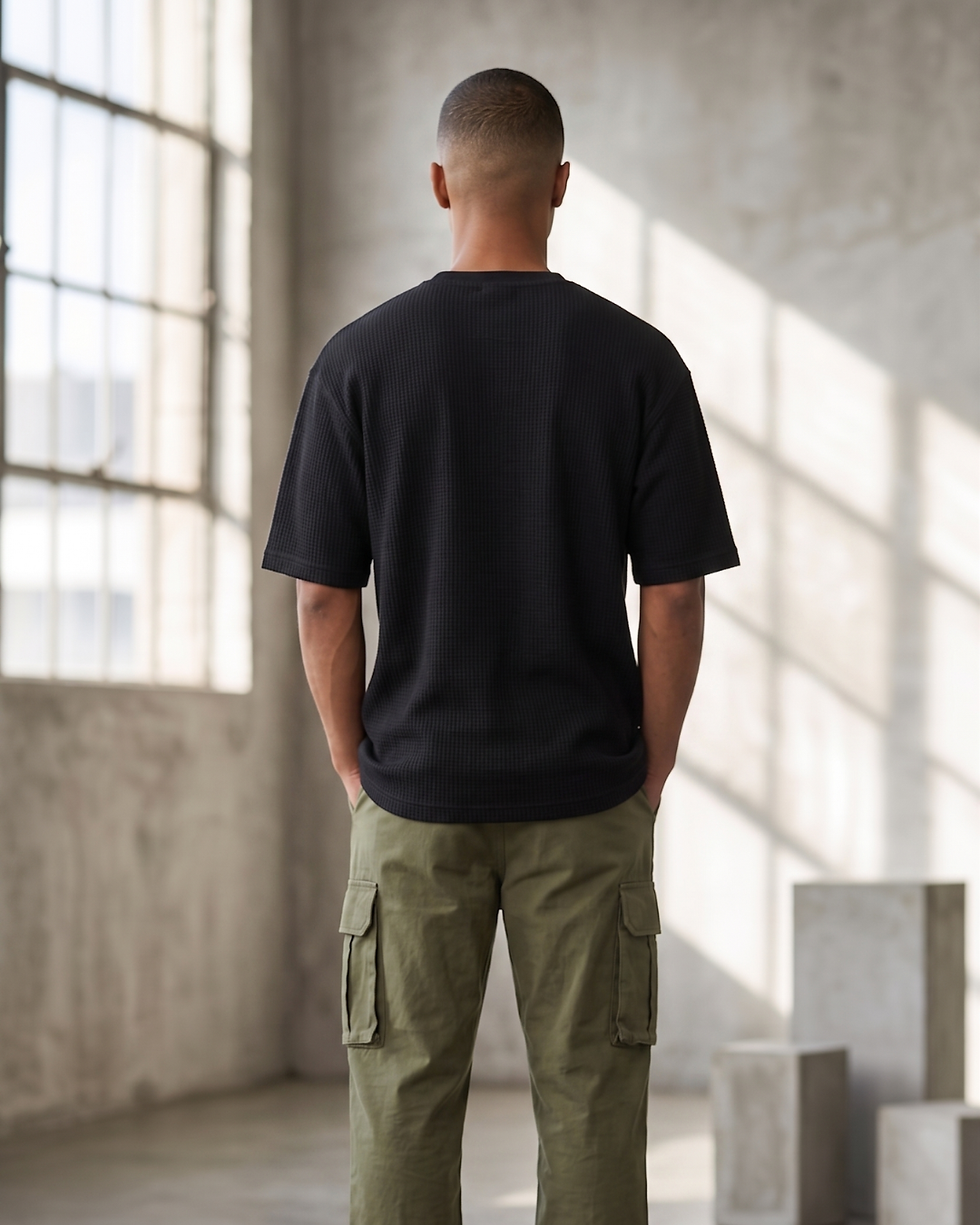 Thumbnail: BLACK K-STYLE IMPORTED TEXTURE OVERSIZE T-SHIRT