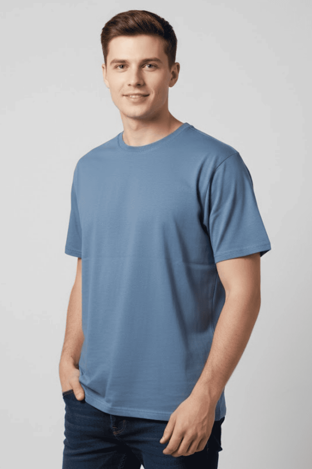 E BLUE FRENCH TERRY 100% COTTON OVERSIZE T-SHIRT