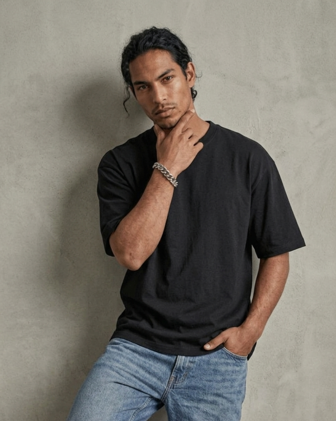BLACK FRENCH TERRY COTTON OVERSIZE T-SHIRT