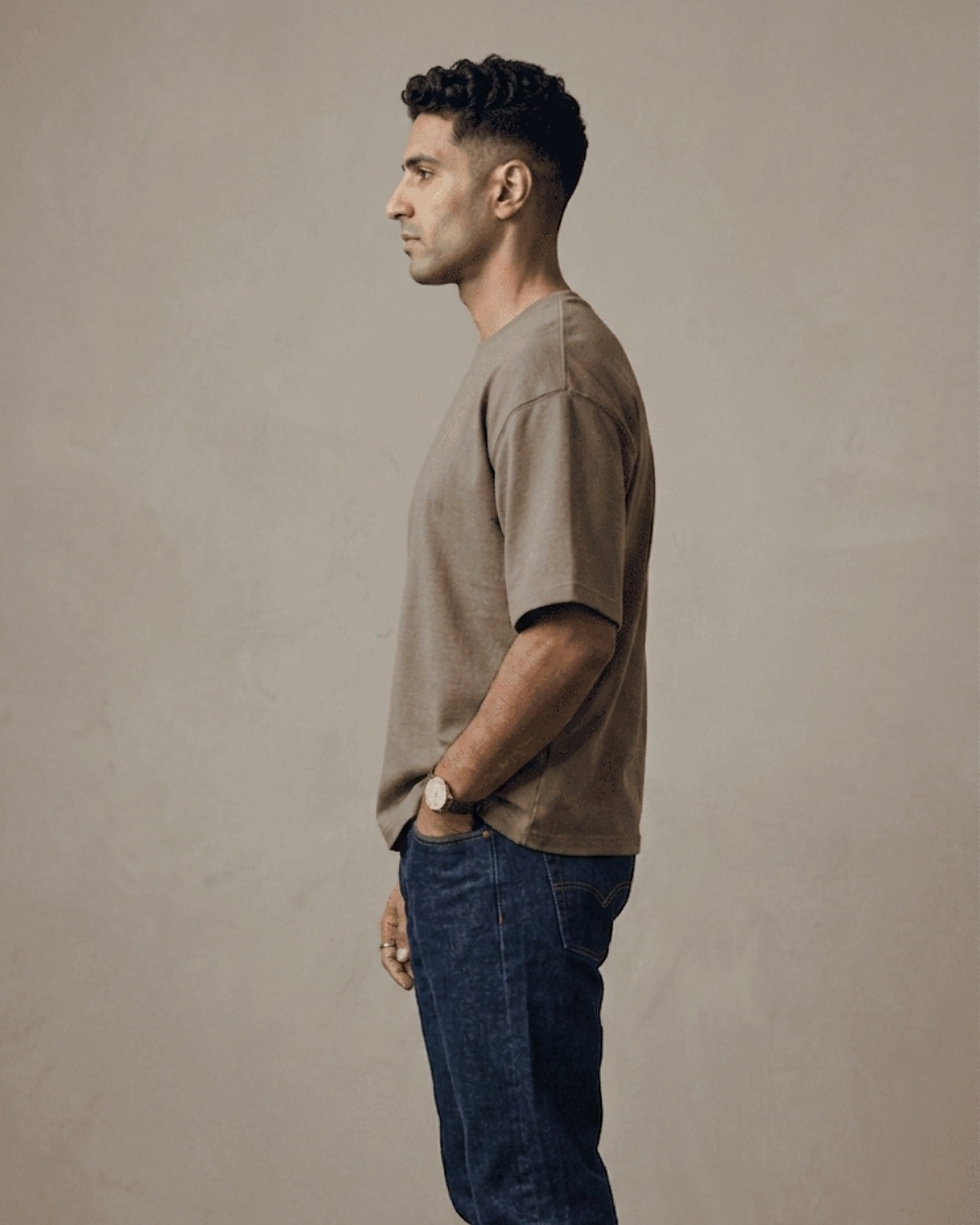 Thumbnail: DARK GREY FRENCH TERRY 100% COTTON OVERSIZE T-SHIRT