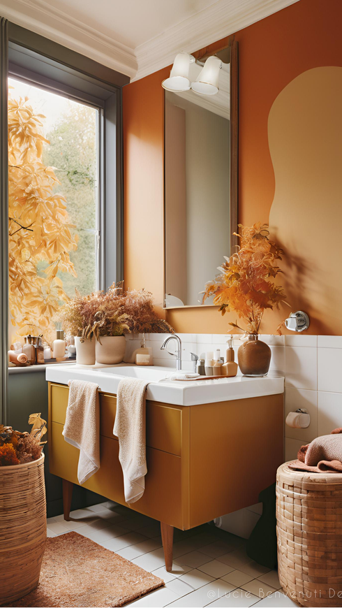 Une salle de bain dans un style automnale.