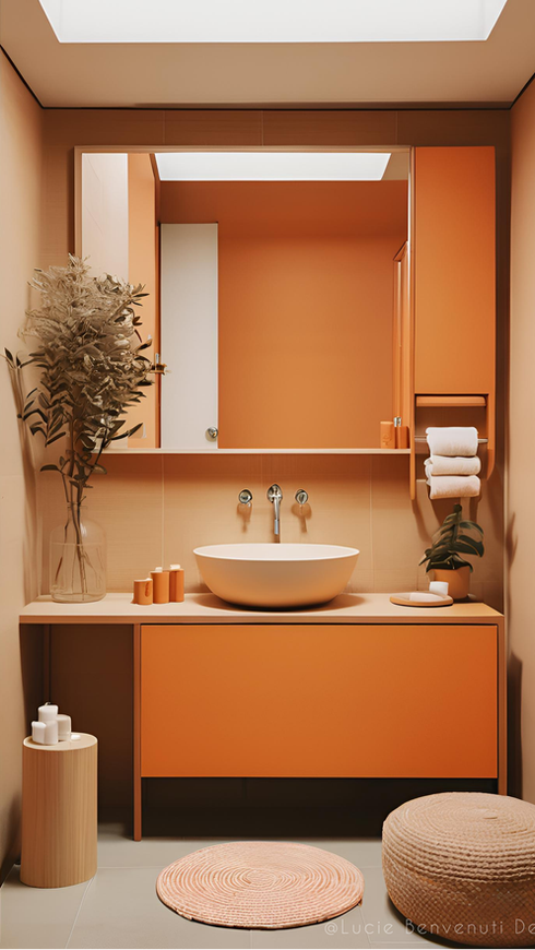 Une salle de bain orange.
