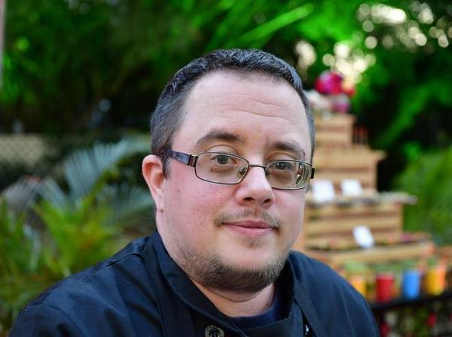 Transgender chef Chris Trapani outside in India