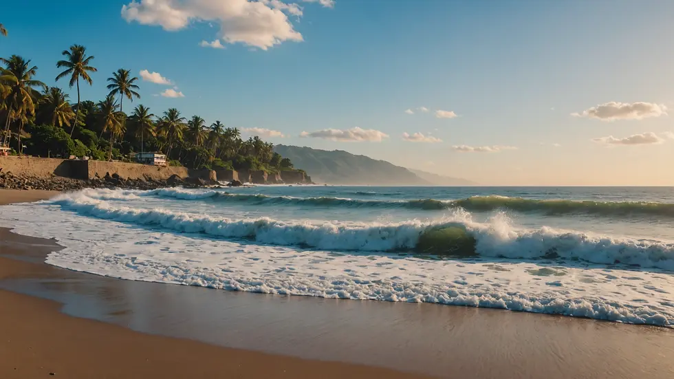 Eye-level view of El Tunco beach with waves crashing