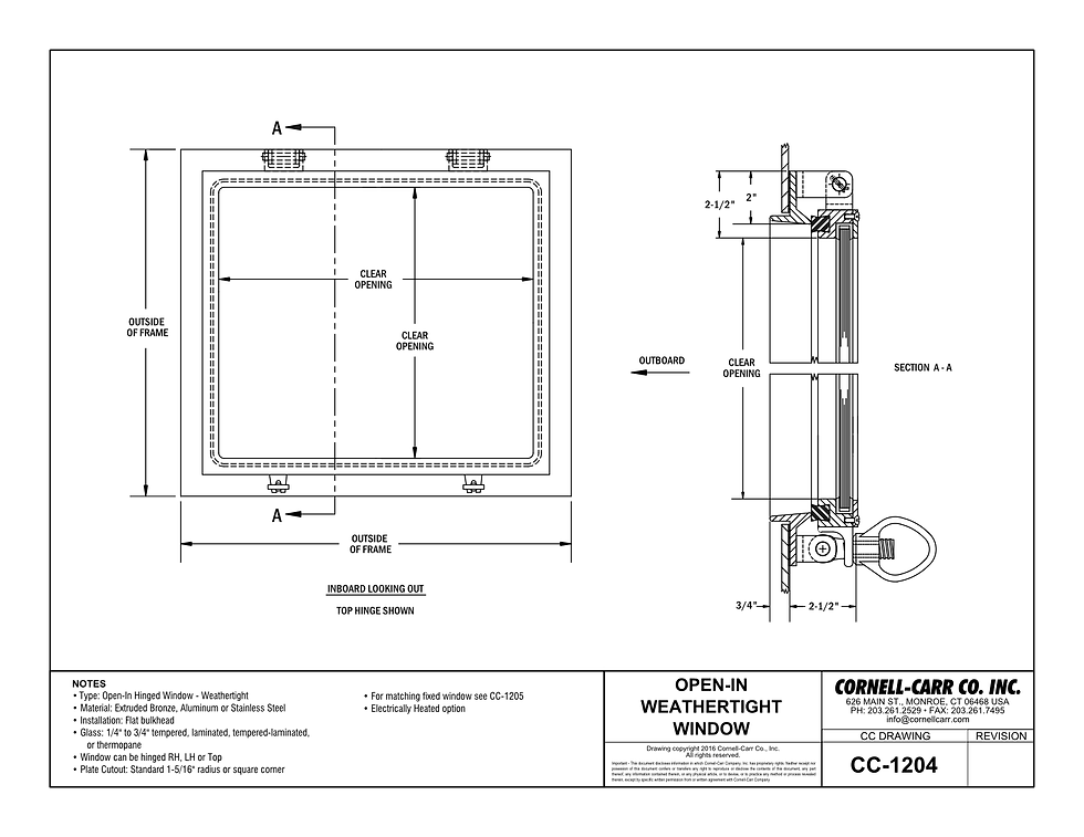 Thumbnail: CC-1204 Open-In Hinged Window - Inboard Mount