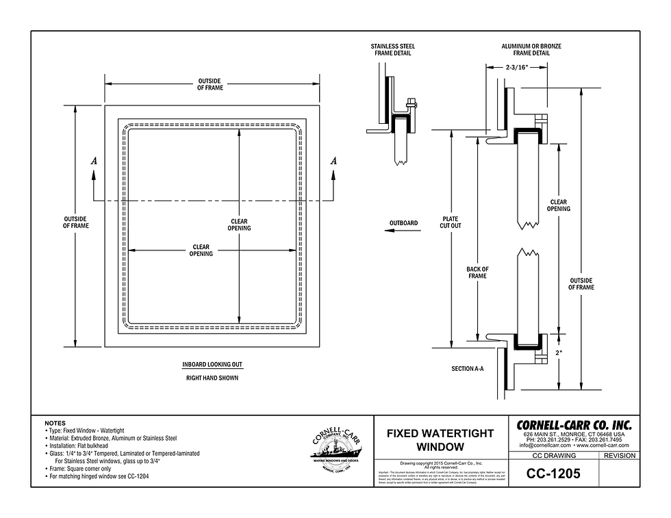 Thumbnail: CC-1205 Fixed Watertight Window, Inboard Mount