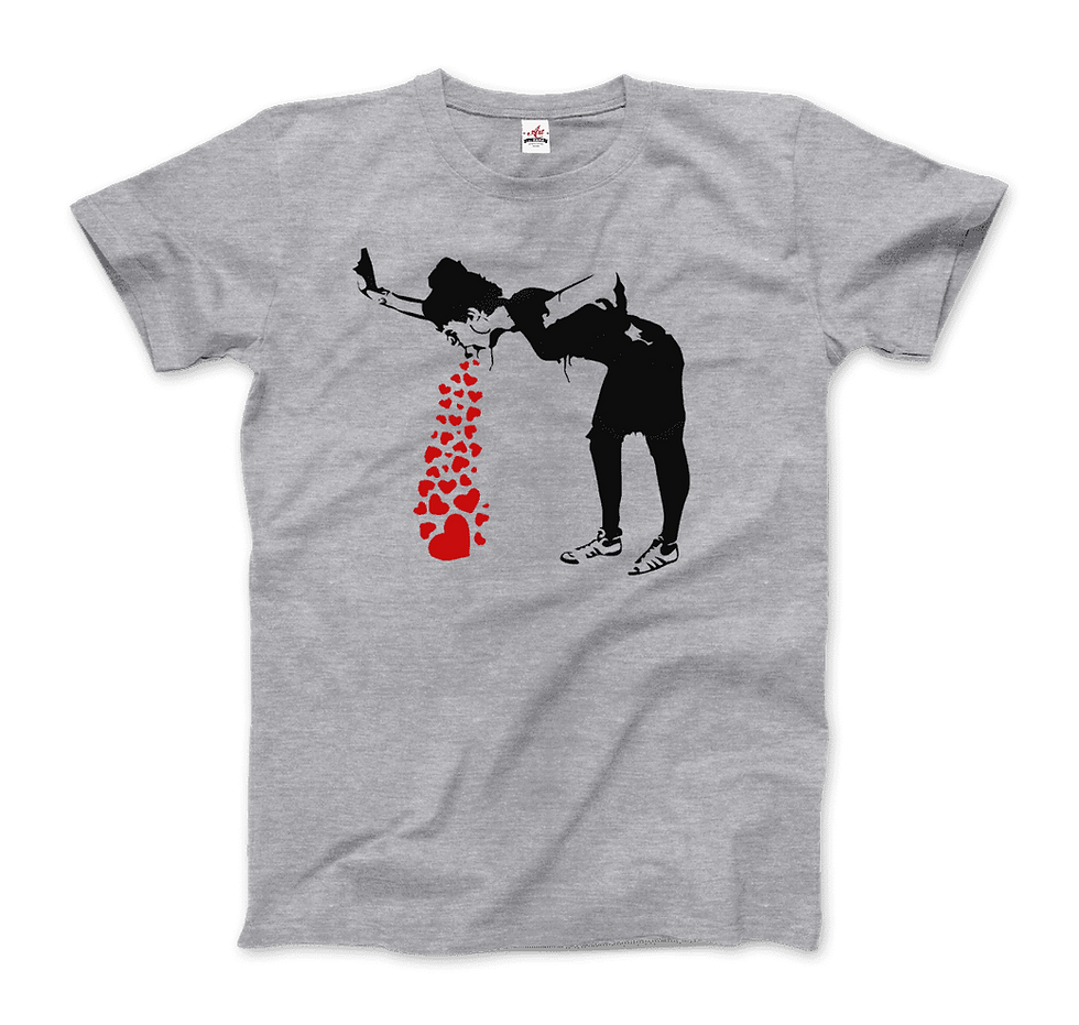 Thumbnail: Banksy Lovesick Girl Throwing Up Hearts Artwork T-Shirt
